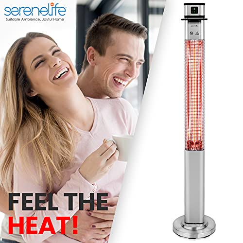 Infrared Outdoor Electric Space Heater - 1500W Portable Fast Heating Outdoor Tower Heater Odorless Waterproof Electric Patio Heater w/ Oscillation, Tip-over Safety Switch - Remote - SereneLife SLOHT42