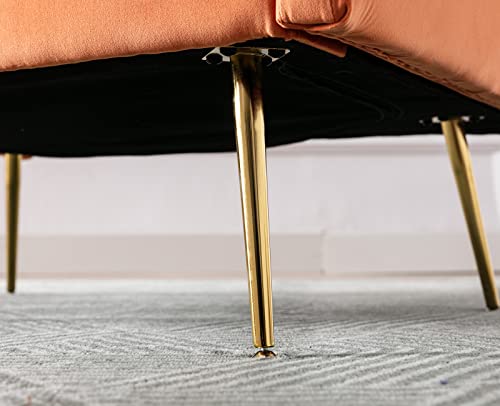 ZHENGHAO Velvet Accent Chairs Set of 2 Comfy Living Room Upholstered Armchair with Gold Legs, Mid Century Tufted Club for Bedroom Apartment Office, Orange, Orange 1.5 Sofa,