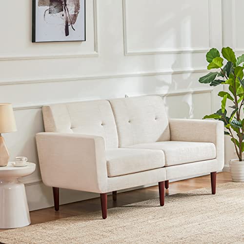 HUIMO Loveseat Sofa Small Couch Modern Love Seat 2-seat Sofa Button Tufted Upholstered Fabric Love Seats Furniture for Small Space, Living Room, Bedroom, Office, Small Apartment (Beige)