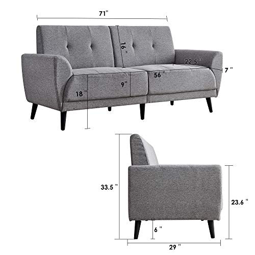 Ivinta Living Room Couch Sofa Linen Fabric Tufted Mid-Century Modern Bench Loveseat Sofa, 71 inch Small Sofa (Grey)