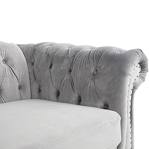AVZEAR 3 seat Sofa, Velvet Sofa Living Room Sofa Large Sofa Modern Chesterfield Fabric Modern 3 Seater Couch Furniture Classic Tufted Chesterfield Settee Sofa, Grey
