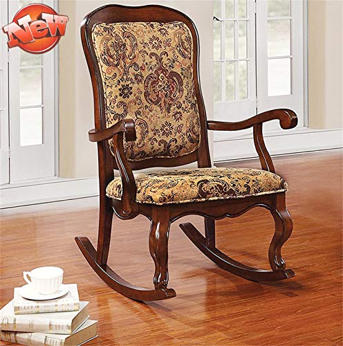 Ninowokc Newly Upgrade & Stronger Wooden Rocking Chair for Living Room Porch, Luxurious Style Armchair, Heavy Duty Lounge Rocker with Thicken Fabric Padded Seat & Back for Adult Indoor (Cherry)