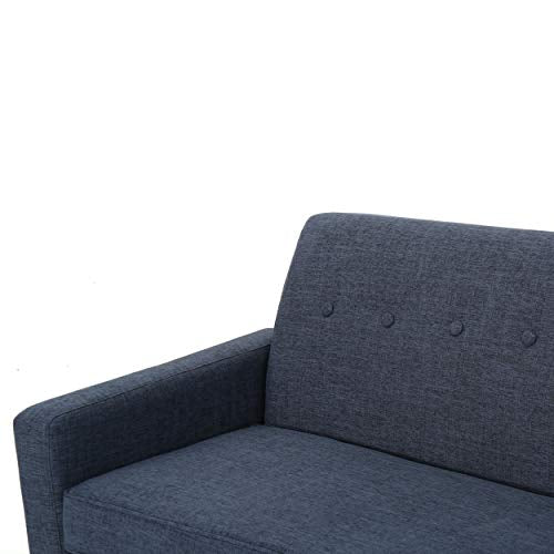 Christopher Knight Home Sawyer Mid-Century Modern Fabric 3-Seater Sofa, Dark Blue / Natural