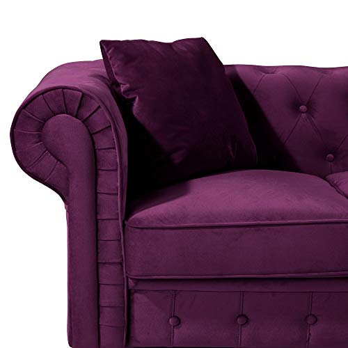 Casa Andrea Milano LLC Classic Velvet Scroll Arm Tufted Button Chesterfield Sofa (Grey), Large, Purple