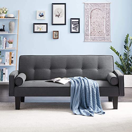 GAOPAN Loveseat Convertible Recliner Futon Couch Bed Sleeper Sofa Sofabed with 2 Pillows Easy Assemble for Home Living Room Furniture Set, Dark Gray