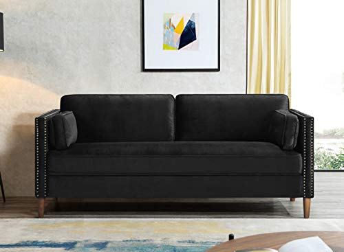 Rhomtree Velvet Sofa Couch Mid Century Upholstered Loveseat Lounger Living Room Couch (73 inch, Black)