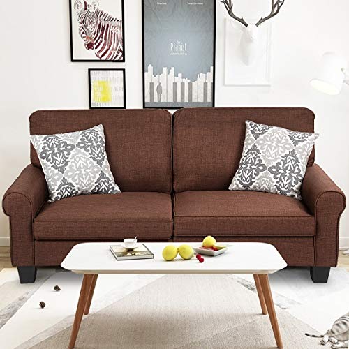 Giantex Sofa Couch Loveseat Fabric Upholstered Removable Back Seat Cushion Modern Home Living Room Furniture Set Bedroom Sofa (Brown)