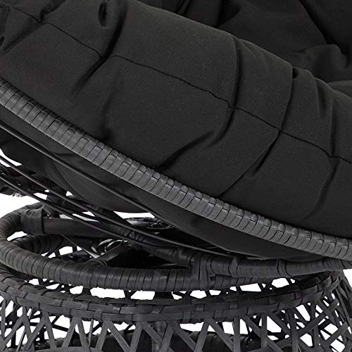OSP Home Furnishings Wicker Papasan Chair with 360-Degree Swivel, Grey Frame with Black Cushion