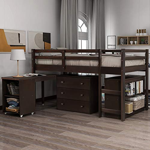 Harper&Bright Designs Low Study Twin Loft Bed with Desk and Cabinet (Espresso)