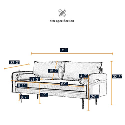 Familymill 3-seat Simple Sofa Recliner, with Velvet Fabric, Suitable Small Space, Soft and Comfortable Couch Bench(Pink)