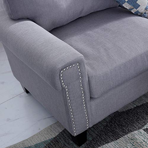 Top Space 2-Seat Living Room Furniture Two-Piece Sofa Home Arm Chair Single Sofa Modern Fabric Accent Chair Set (Light Grey)