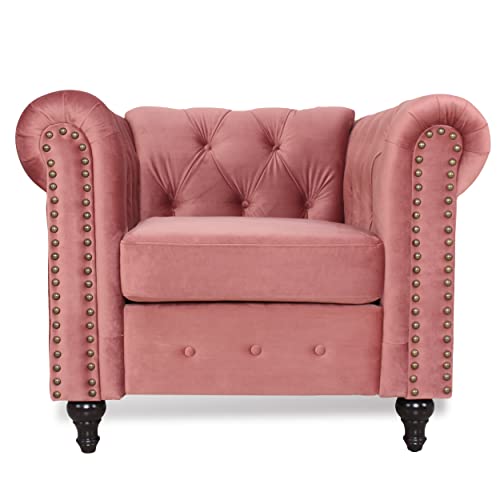 Chesterfield Sofa with Nail-Head for Living Room Office Sofa Set Modern Fabric Sofa Accent Tufted Chairs for Living Room (Smoky Rose Velvet, Chair)