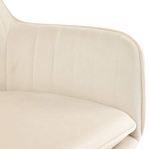 GOLDEN BEACH Velvet Dinning Chair Set of 2 Mid-Back Accent Chair Modern Leisure Armchair with Gold Plating Legs Upholstered Living Room Chair (Beige-2PCS)