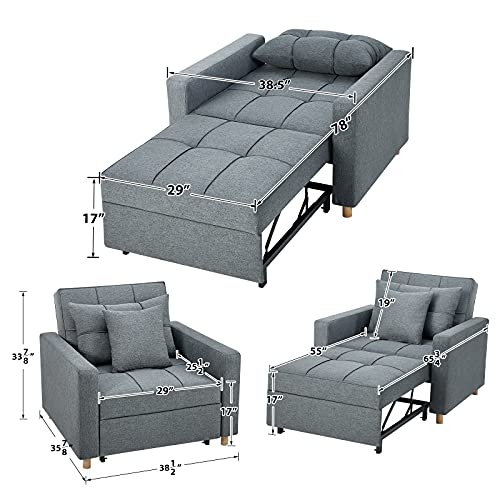 Esright Convertible Chair Bed 3-in-1, Sleeper Chair Bed, Multi-Functional Adjustable Recliner, Sofa, Bed, Single Bed Chair with Modern Linen Fabric, Dark Gray