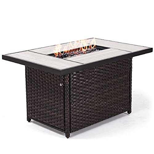 Grand patio Outdoor 43 Inch Propane Gas Fire Pit Table, Rectangle Fire Table with Resin Wicker Base, Resin Wicker/Rectangle