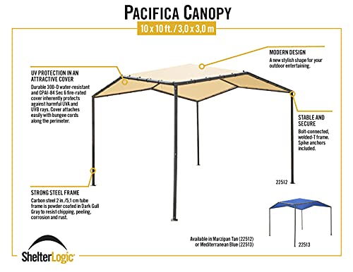 ShelterLogic 10' x 10' Pacifica Gazebo Canopy Charcoal Carbon Steel Frame and Marzipan Tan Water Resistant and Sun Protection Cover