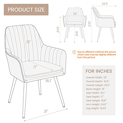 GOLDEN BEACH Velvet Dinning Chair Set of 2 Mid-Back Accent Chair Modern Leisure Armchair with Gold Plating Legs Upholstered Living Room Chair (Beige-2PCS)