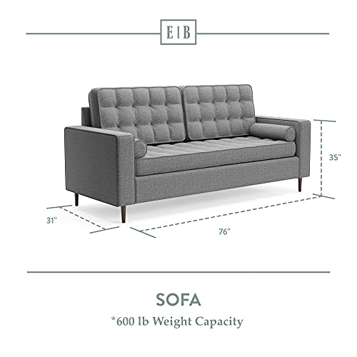 Edenbrook Lynnwood Upholstered Sofa with Square Arms and Tufting-Bolster Throw Pillows Included, Light Grey