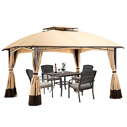 PAMAPIC 10'x12' Gazebo for Patios, Outdoor Gazebos Waterproof, Gazebo Canopy with Mosquito Net (Beige)…