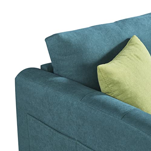 76.4 inch Linen Fabric Sofa Couch Mid-Century 3-Seat Tufted Love Seat for Living Room Bedroom Office Apartment Dorm Studio and Small Space 2 Pillows Included (Green)