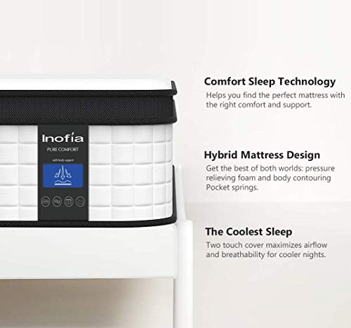 Inofia King Mattress, 10 Inch Hybrid Innerspring King Mattress in a Box, Cool Bed with Breathable Soft Knitted Fabric Cover