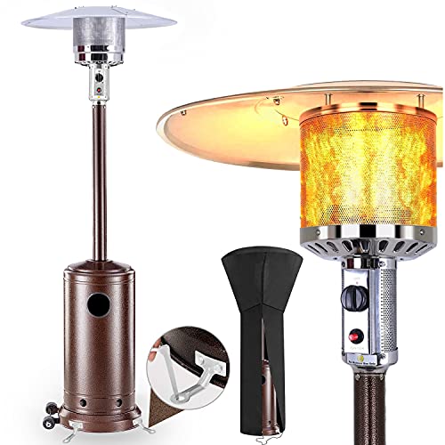Outdoor Patio Heater with Portable Wheels - 48000 BTU Propane Heater,Portable Heater with Cover for Outdoor use,Suitable for Commercial Residential,Easy assembly,Stainless Steel/Bronze,ETL Certified