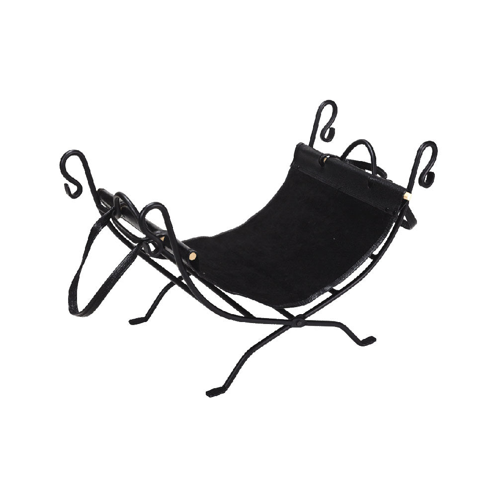 Dagan Black Wrought Iron with Suede & Leather Trim Fireplace Log Holder