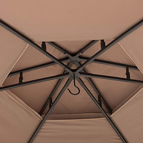 Sunjoy Havana 11 ft. x 13 ft. Brown Steel Hexagon Gazebo with 2-tier Khaki Dome Canopy