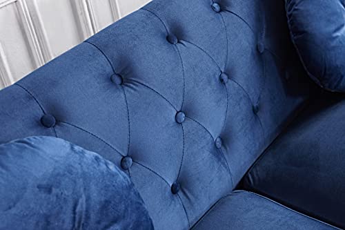 US Pride Furniture Velvet Tight Back Sofas, Dark Blue