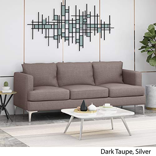 Faithe Modern Fabric 3 Seater Sofa, Dark Taupe and Silver