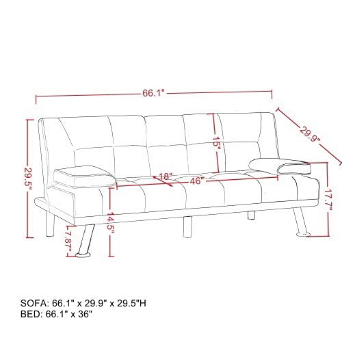 JINDAO Sofa Bed Pillow Light Grey Cloth Bed Reclining Chair Sleeper Reversible