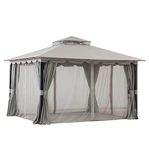 Sunjoy Pindar 11 x 13 ft. Steel Gazebo with 2-Tier Hip Roof, Gray