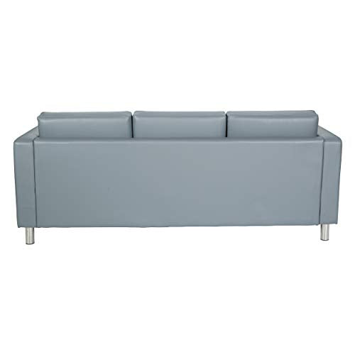 OSP Home Furnishings Pacific Sofa with Padded Box Spring Seats and Silver Metal Legs, Charcoal Grey Faux Leather