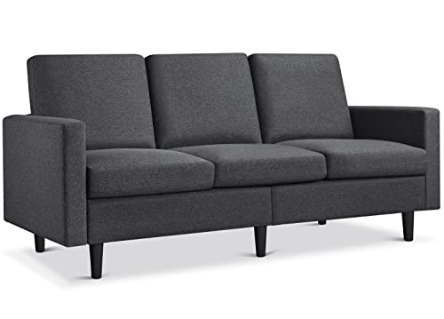 Yaheetech Sofa for Living Room 3-Seater Sofa Couch with Tufted Back Cushion, Linen Fabric Upholstered Couch 78.5’’ W Contemporary Mid-Century Sofa Gray