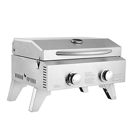 Gas Grill with Regulator and Two Burner Portable Tabletop Propane Double Row Double Head Small Oven Tool for Outdoor Patio Garden Camping Picnic Trip Cooking BBQ