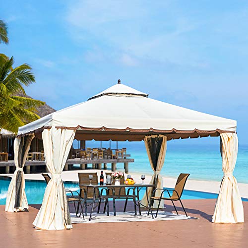 MELLCOM 12’ x 12’ Outdoor Patio Gazebo, Aluminum Frame Soft Top Outdoor Gazebo Canopy with Polyester Curtains and Air Venting Screens, White