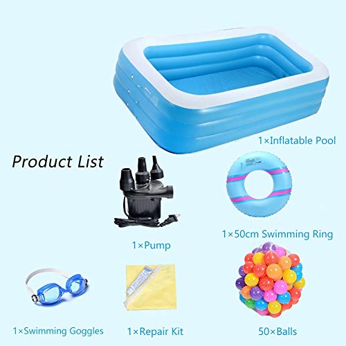 ZAQI Extra Large Inflatable Swimming Pools, Rectangular Summer Pool for Toddlers Kids Family, Above Ground, Backyard Outdoor (Color : 365×183×60cm/144×72×24 in)