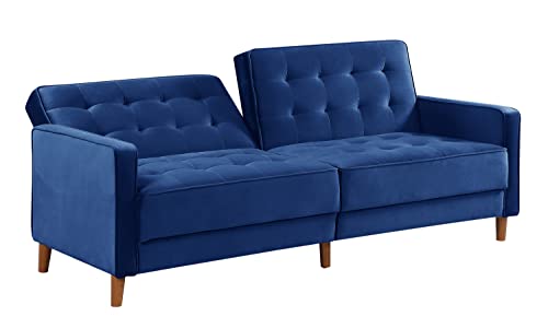 Velvet Sofa Bed Navy Blue,JULYFOX Mid Century Modern Couch Button Tufted 78 inch Wide 8 inch Thicker Futon Sofa Square Armrest Solid Wood Legs Heavy Duty Design