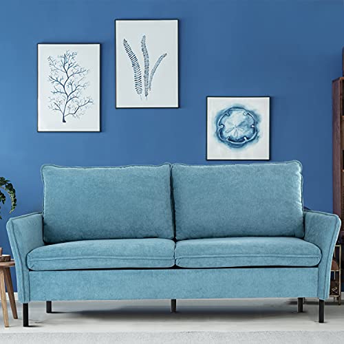 Yangming Sofa Couch with Pillow Cushions and Flared Armrests, Modern Fabric Couch for Living Room, Bedroom, Office, Apartment, Dormitory, Studio, Sky Blue