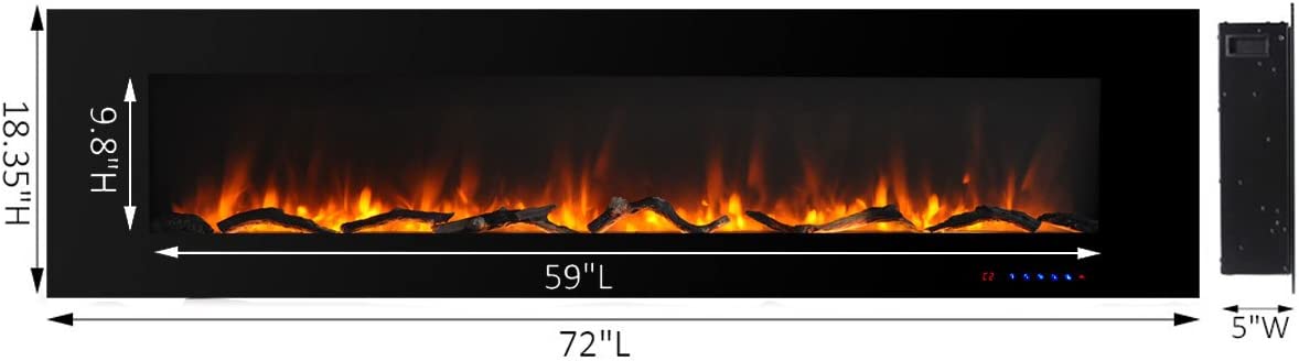 Valuxhome WM72 72 in. 750/1500W Wall Mounted Log and Crystals Fireplace with Remote Black New