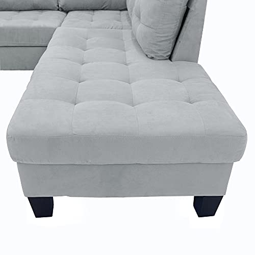Casa Andrea Milano Modern Reversible Sectional Sofa Couch with Chaise and Ottoman, Large, Grey