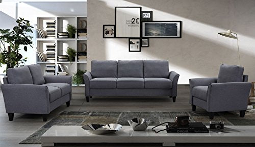 Harper & Bright Designs Living Room Set 3 Pcs Sofa Set Armchair Loveseat and Couch (Grey, Chair&Loveseat Chair&3-Seat Sofa)