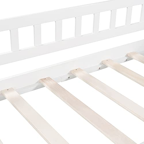 Kids Bunk Bed with Slide, Twin Over Twin Bunk Bed with Slide and Ladder, Wood Low Bunk Bed Frame for Girls & Boys (White)