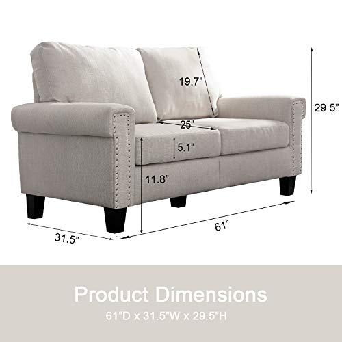 Top Space Loveseat Couch Upholstered Modern 2-Seat Sofa Simple Style Arm Chair Linen Fabric Furniture Living Room(Beige)