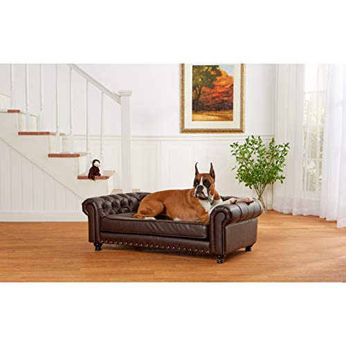 Tufted Sofa Brown Traditional Solid Faux Leather Nailheads