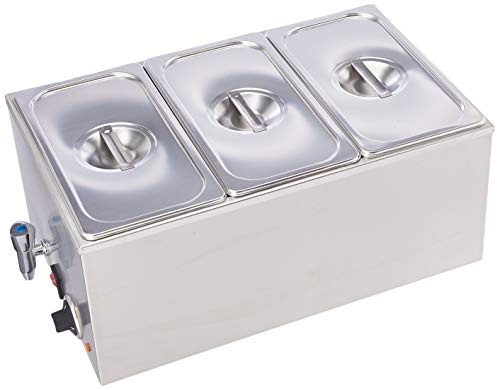 SYBO ZCK165BT-3 Commercial Grade Stainless Steel Bain Marie Buffet Food Warmer Steam Table for Catering and Restaurants, (3 Sections with Tap), Sliver