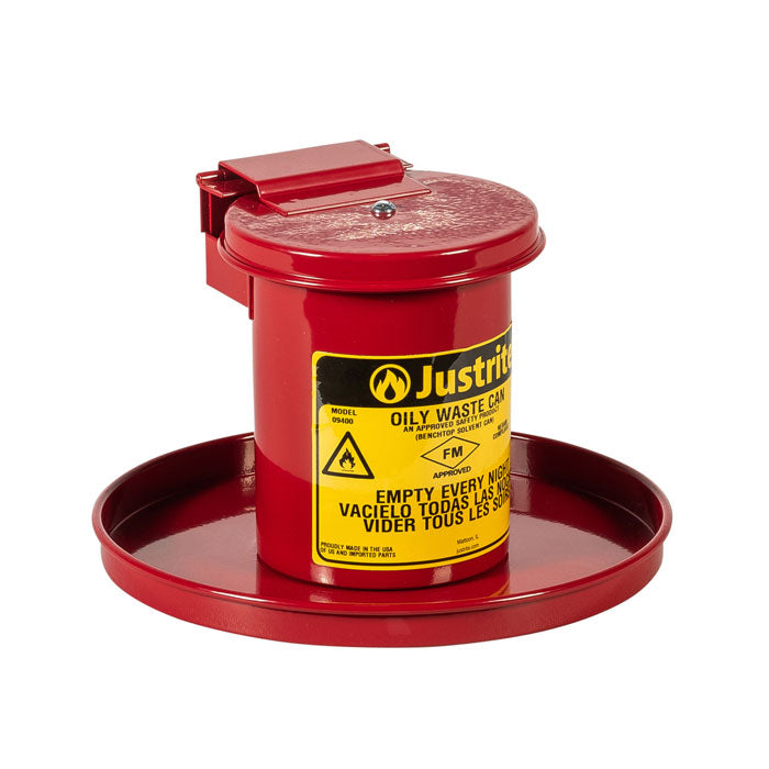 Justrite Benchtop Solvent Safety Can For Long Cotton Tipped Applicators, 0.45 Gallon, Self-Closing Lid, Red