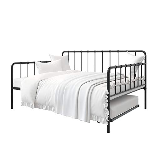 LikeHome Aaron Full Size Daybed and Twin Size Trundle Metal Bed Frame, Small Space Living, Black