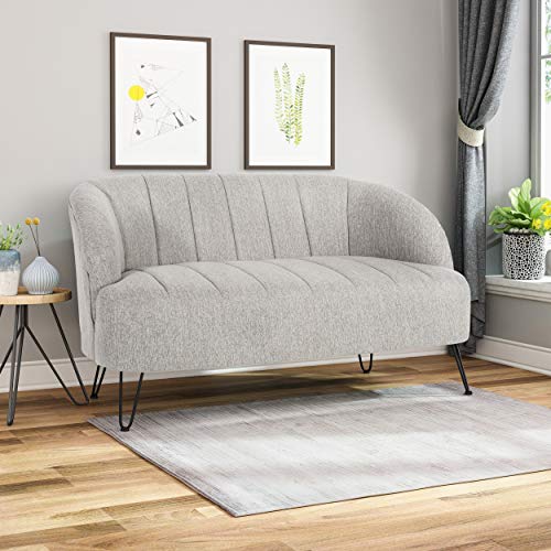 Kyra Modern Fabric Loveseat with Hairpin Legs, Light Gray