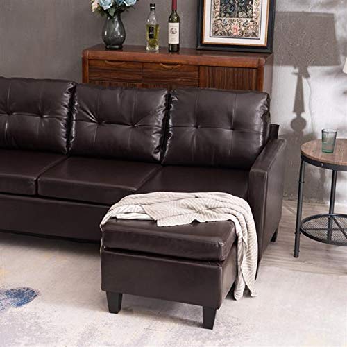 Convertible Sectional Small Sofa with Reversible Chaise for Teens, L-Shape 3-Seater Sofa Couch with PU Combination Sofa, Living Room Indoor Sleeper for Small Space